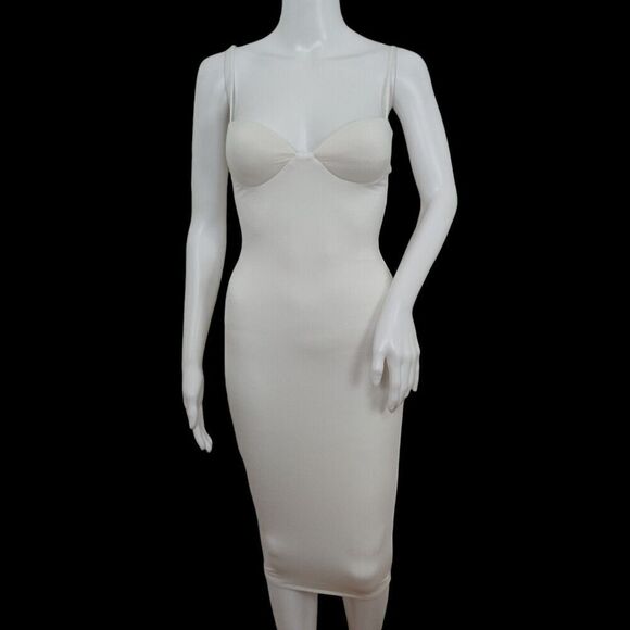 RE ONA Sweetheart Midi Dress Size XS White Stretch Padded Bra Lined Date Night - Picture 7 of 10